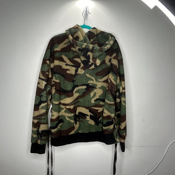 Faith Connexion Camo Sherpa Zip Hoodie Jacket Split Kangaroo Pocket Lace Side SM - Picture 9 of 15
